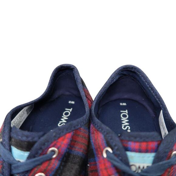 Toms Shoes Womens 8 Sneaker Cordones Indio Casual Fashion Plaid Red Blue Lace Up - Picture 11 of 13